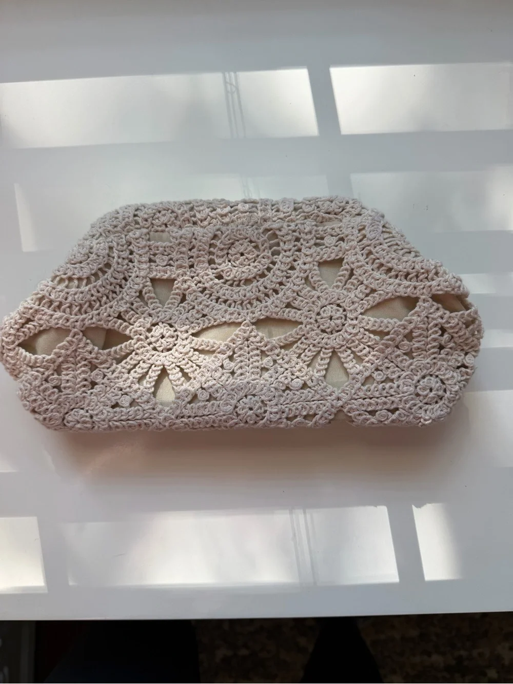Cream Crochet Lace Envelope Clutch